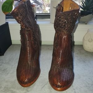 FRYE woven leather booties